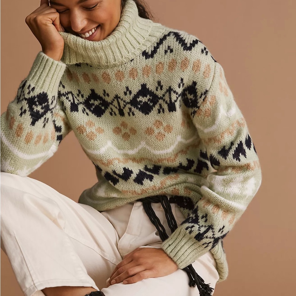 Anthropologie Turtleneck Tunic Sweater - Mint Green XS